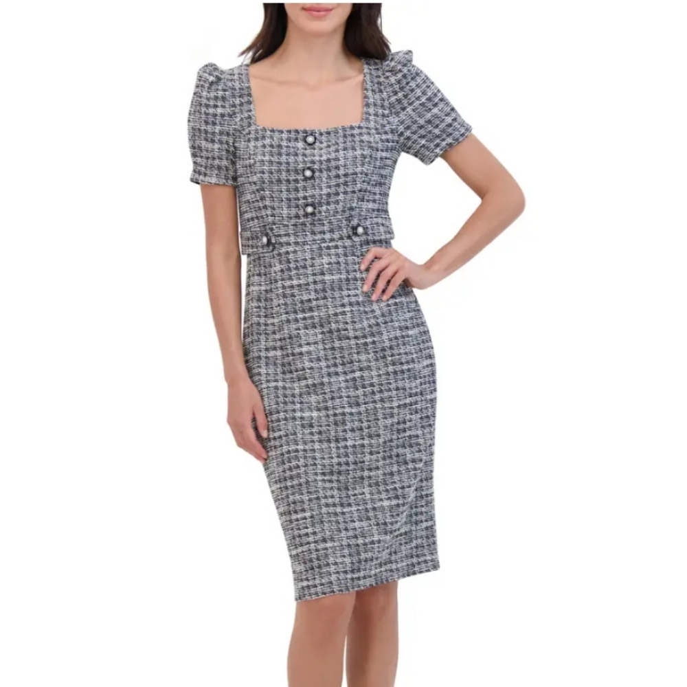 Eliza J Black and White Tweed Midi Dress